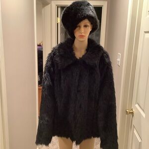 Red Snap Black Faux Fur Teddy Sherpa Hippie Jacket Women Size Large